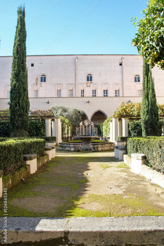 the cloister of Santa Chiara monastery, Naples, Italy 
