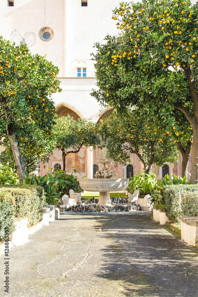 the cloister of Santa Chiara monastery, Naples, Italy 
