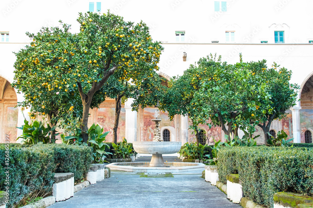 Obraz premium the cloister of Santa Chiara monastery, Naples, Italy 