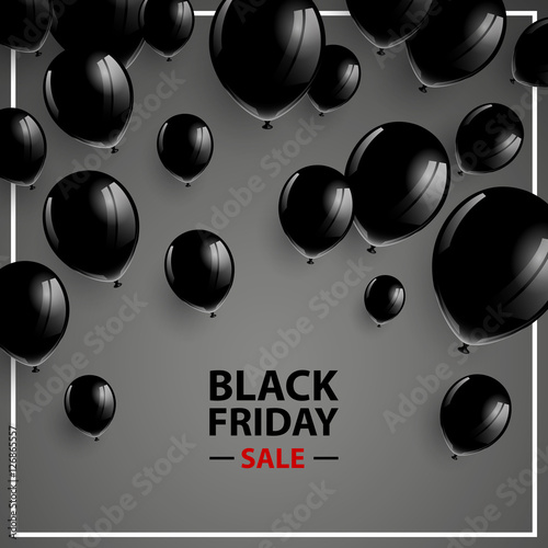 Vector Illustration of a Black Friday Sale Poster with Black Balloons