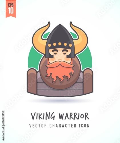 Viking medieval scandinavian warrior in horn helmet People lifestyle and occupation Colorful and stylish flat vector character icon