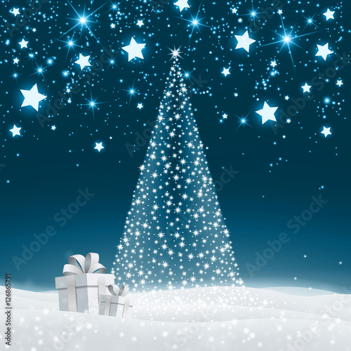 Vector Illustration of a Christmas Holiday Design with Christmas Tree and Gift Boxes