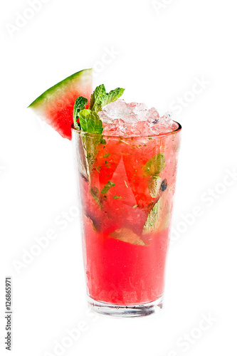 red lemonade and watermelon on a white background