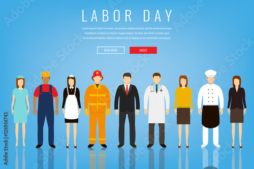 People of different occupations. Professions set. International Labor Day. Concept website template. Flat Vector