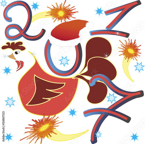 Sign of the year 2017. Rooster vector. Cock vector. Chicken. Ready for postcard, calendar, cover, posters.