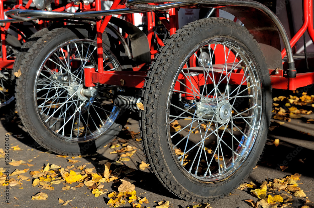 Tandem bicycle wheels on the pavement Stock Photo Adobe Stock