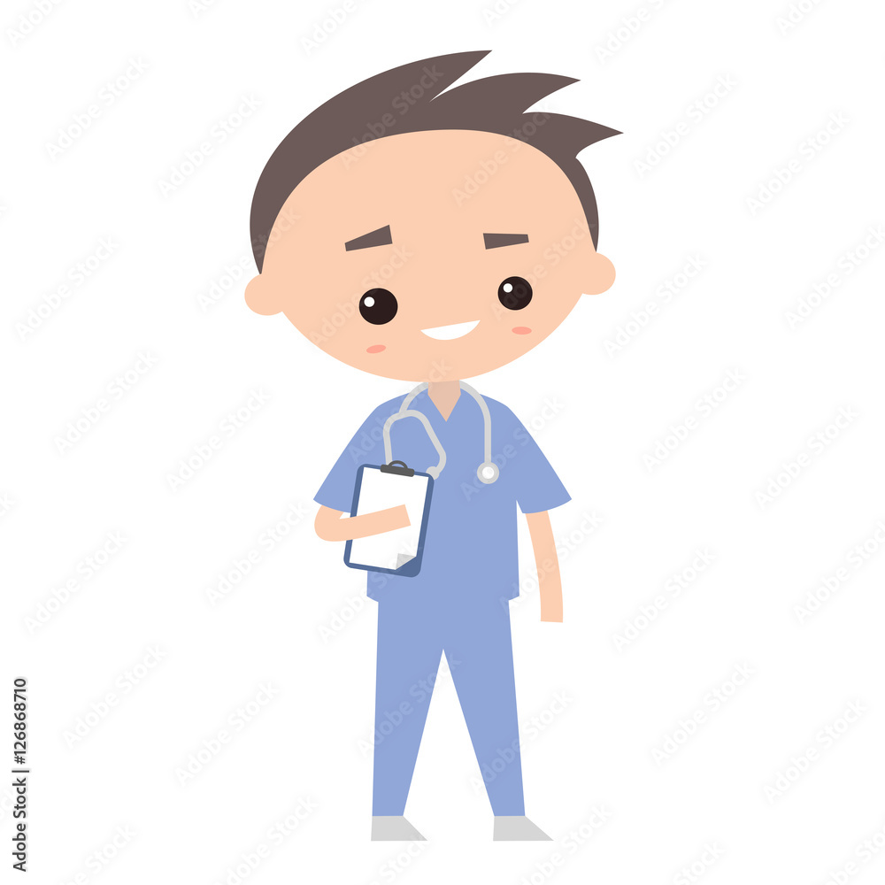 Handsome smiling doctor wearing uniform / editable clip art vector flat illustration Handsome smiling doctor wearing uniform / editable clip art vector flat illustration