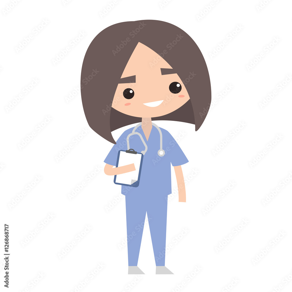 Cute smiling nurse  wearing uniform / editable clip art vector flat illustration