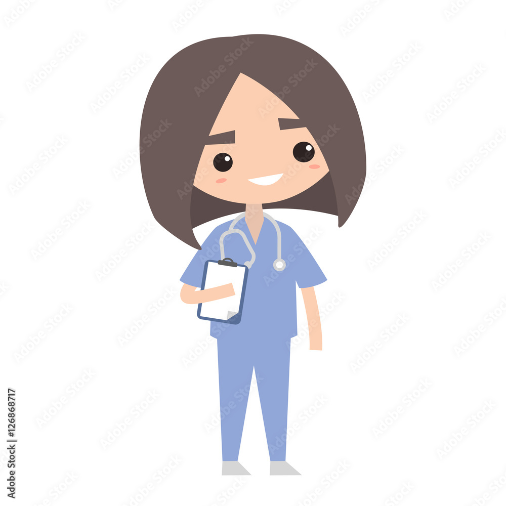 Cute smiling nurse wearing uniform / editable clip art vector flat illustration Cute smiling nurse wearing uniform / editable clip art vector flat illustration