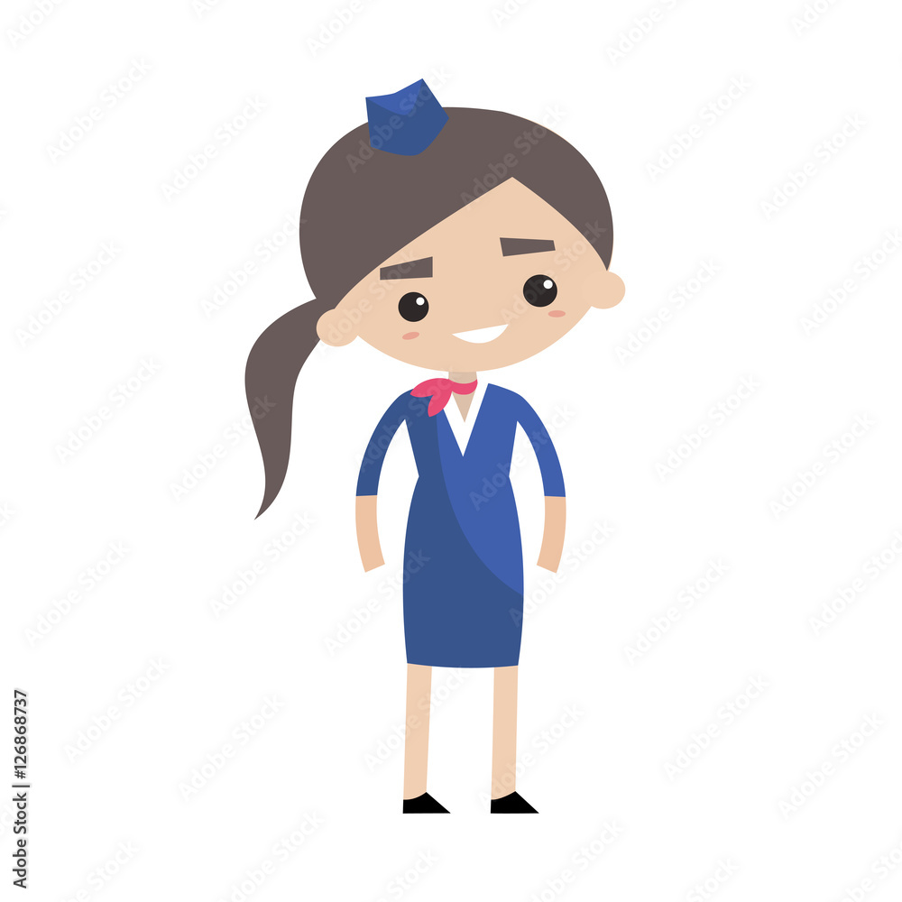 Cute smiling stewardess wearing uniform, editable clip art vector flat illustration Cute smiling stewardess wearing uniform, editable clip art vector flat illustration