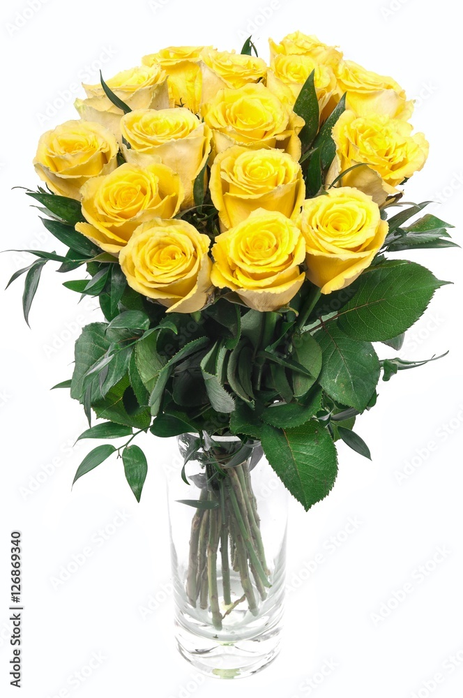 Fototapeta premium Beautiful bouquet of yellow roses isolated