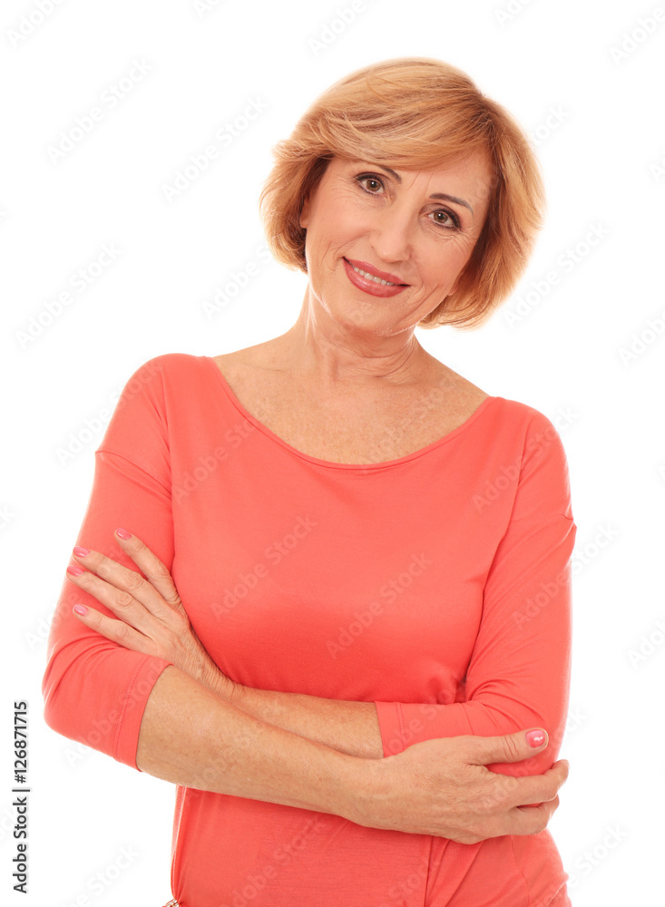 Portrait of stylish senior woman isolated on white Portrait of stylish senior woman isolated on white