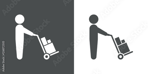 Icono plano hombre con carretilla de carga gris