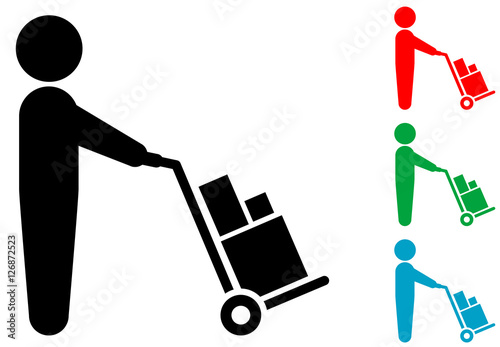 Icono plano hombre con carretilla de carga varios colores