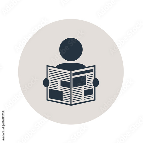 Icono plano hombre con periodico en circulo gris