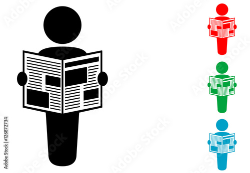Icono plano hombre de pie con periodico varios colores