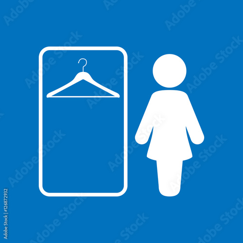 Icono plano vestuario mujer en fondo azul