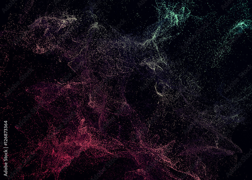 Fototapeta premium Abstract 3d rendering of chaotic particles. Flying cubes in empty space. Dynamic shape. Futuristic background. Poster design.