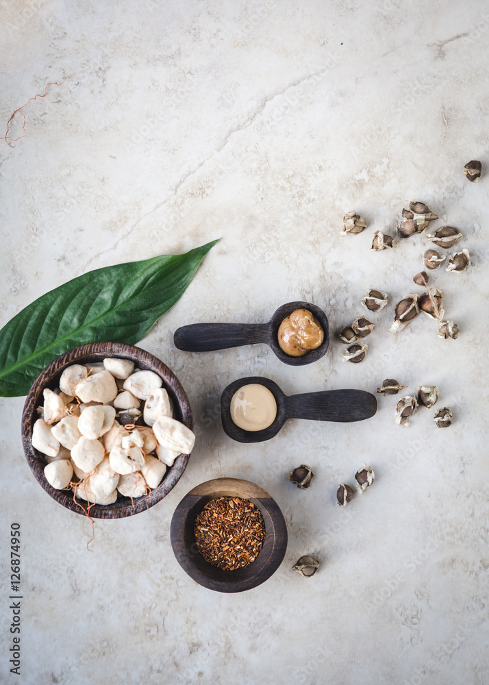 natural african skin care ingredients on stone surface