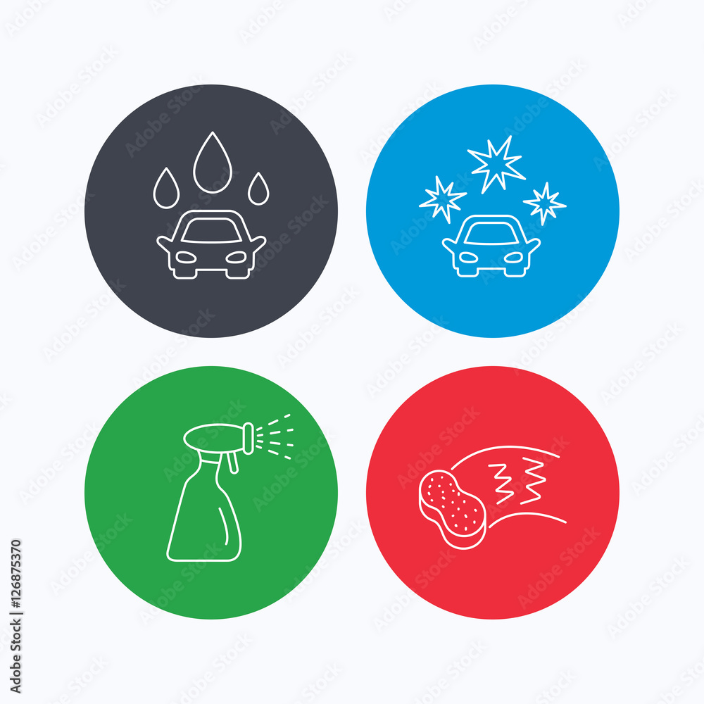 Car wash icons. Automatic cleaning station linear signs. Hand wash ...