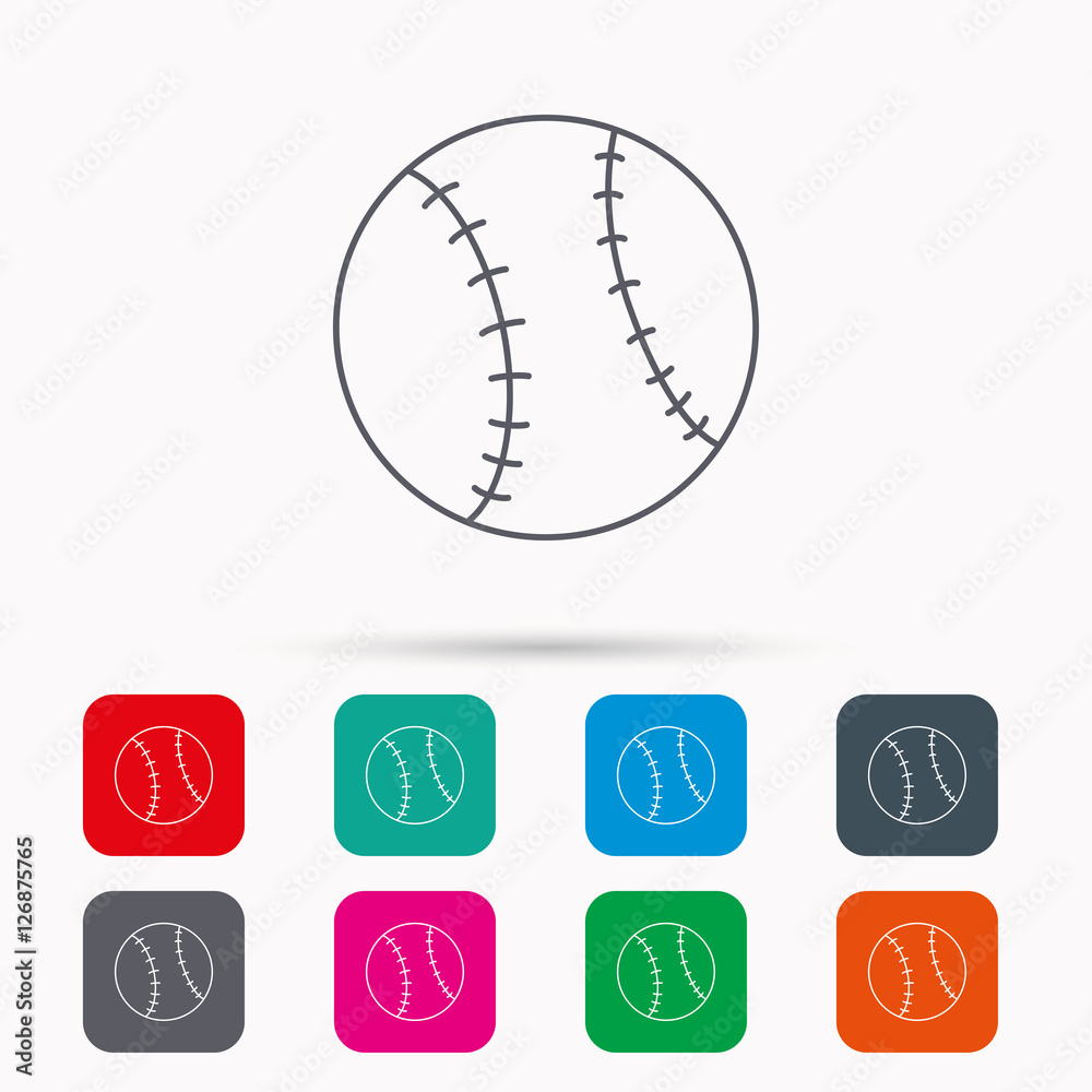 Baseball equipment icon. Sport ball sign. Team game symbol. Linear icons in squares on white background. Flat web symbols. Vector Baseball equipment icon. Sport ball sign. Team game symbol. Linear icons in squares on white background. Flat web symbols. Vector
