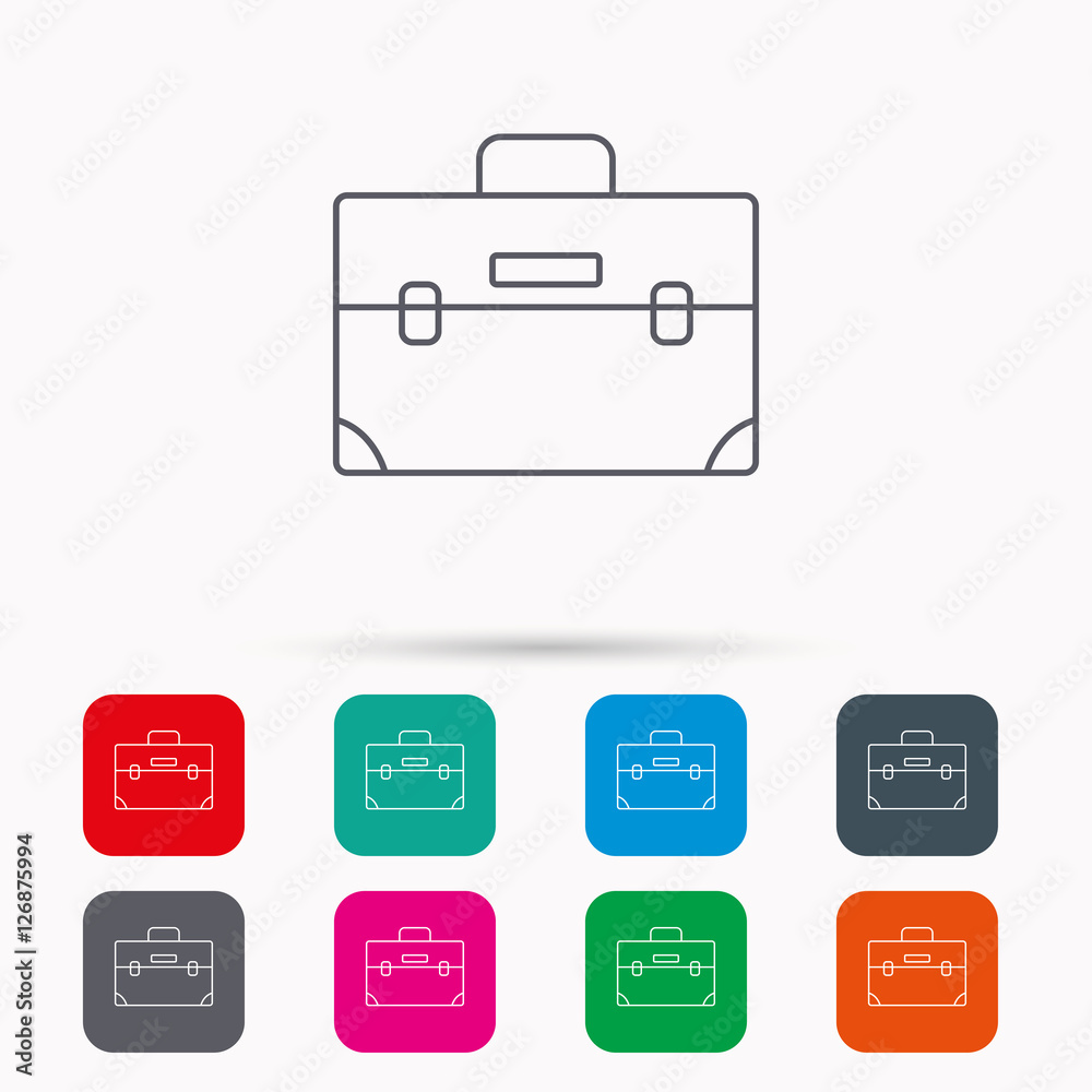 Briefcase icon. Businessman case or diplomat sign. Hand baggage symbol. Linear icons in squares on white background. Flat web symbols. Vector Briefcase icon. Businessman case or diplomat sign. Hand baggage symbol. Linear icons in squares on white background. Flat web symbols. Vector