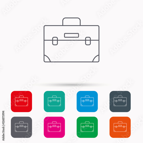 Briefcase icon. Businessman case or diplomat sign. Hand baggage symbol. Linear icons in squares on white background. Flat web symbols. Vector