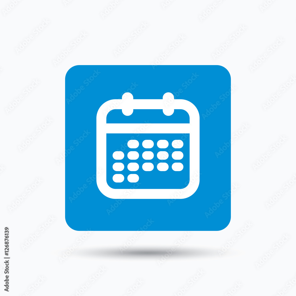 Calendar icon. Events reminder symbol. Blue square button with flat web icon. Vector Calendar icon. Events reminder symbol. Blue square button with flat web icon. Vector