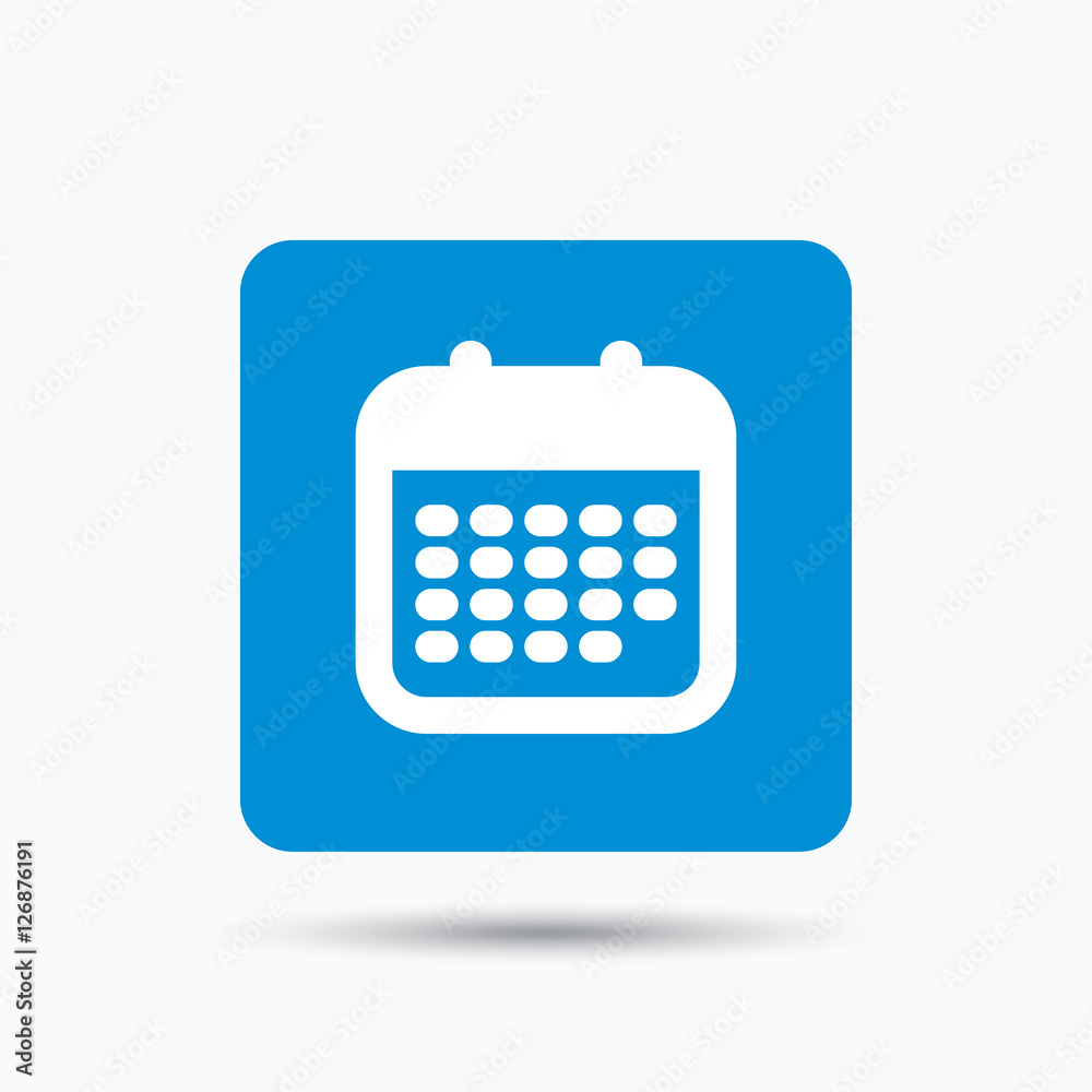 Calendar icon. Events reminder symbol. Blue square button with flat web icon. Vector Calendar icon. Events reminder symbol. Blue square button with flat web icon. Vector