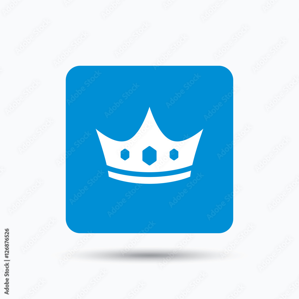 Crown icon. Royal throne leader symbol. Blue square button with flat web icon. Vector Crown icon. Royal throne leader symbol. Blue square button with flat web icon. Vector