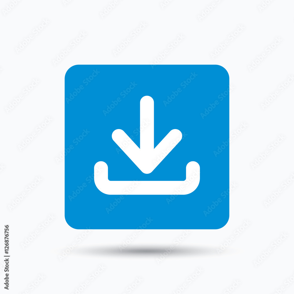 Download Icon. Load Internet Data Symbol. Blue Square Button With Flat Web  Icon. Vector เวกเตอร์สต็อก | Adobe Stock