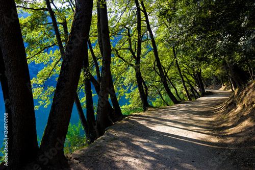 Trail along an alpine lake