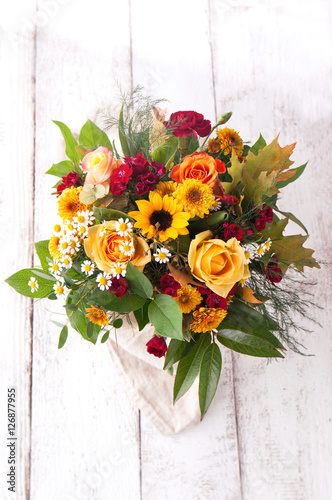 Colorful beautiful spring or summer bouquet of flowers, holiday