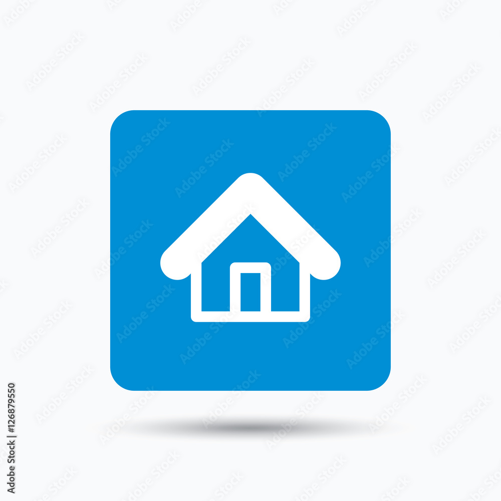 Home icon. House building symbol. Real estate construction. Blue square button with flat web icon. Vector Home icon. House building symbol. Real estate construction. Blue square button with flat web icon. Vector