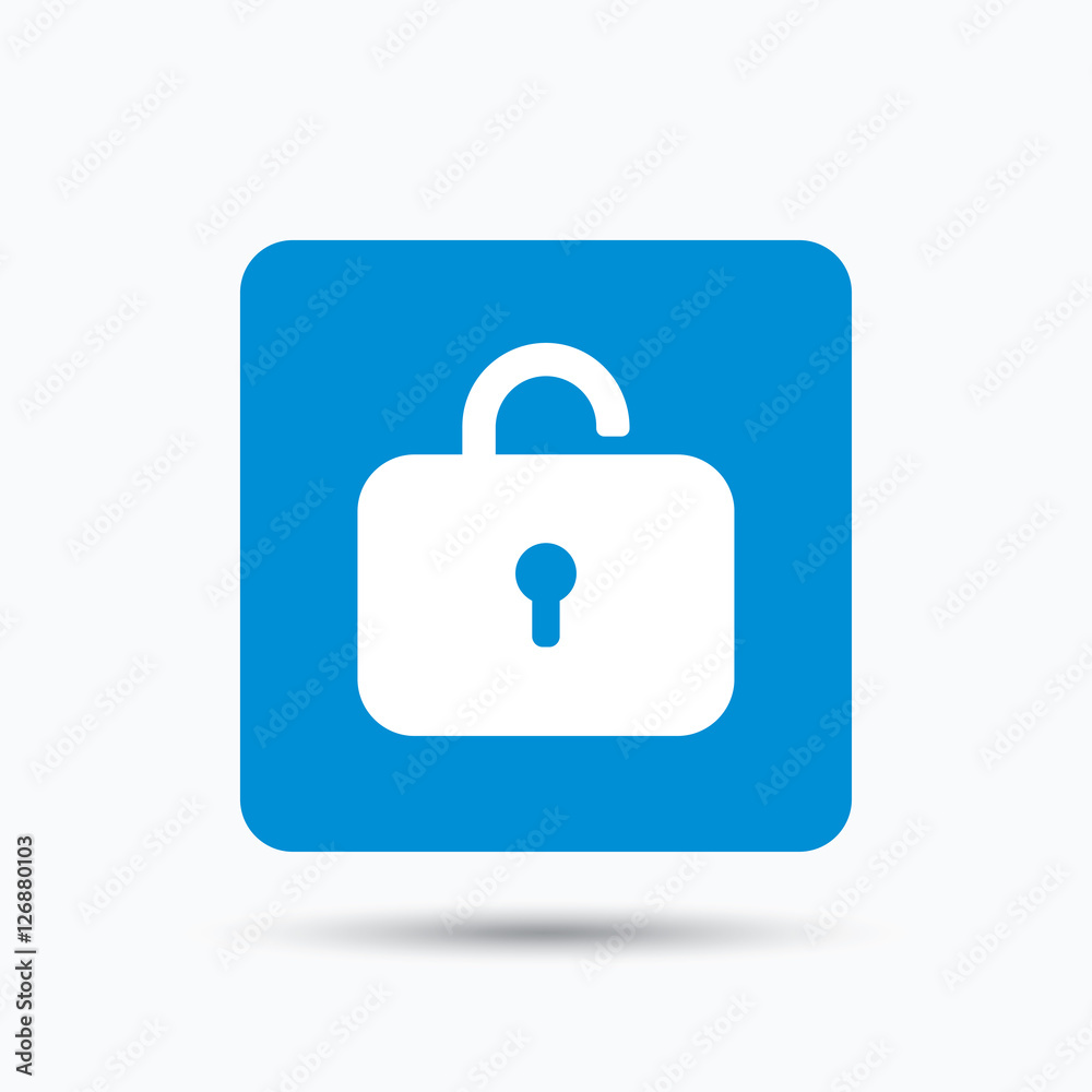 Lock icon. Privacy locker sign. Private access symbol. Blue square button with flat web icon. Vector Lock icon. Privacy locker sign. Private access symbol. Blue square button with flat web icon. Vector