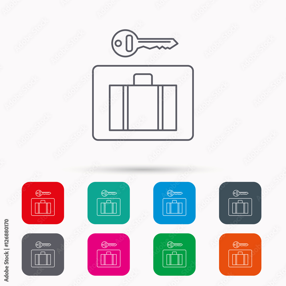 Luggage icon. Baggage security sign. Linear icons in squares on white background. Flat web symbols. Vector Luggage icon. Baggage security sign. Linear icons in squares on white background. Flat web symbols. Vector