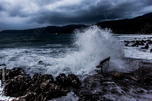 waves crashing on rocks