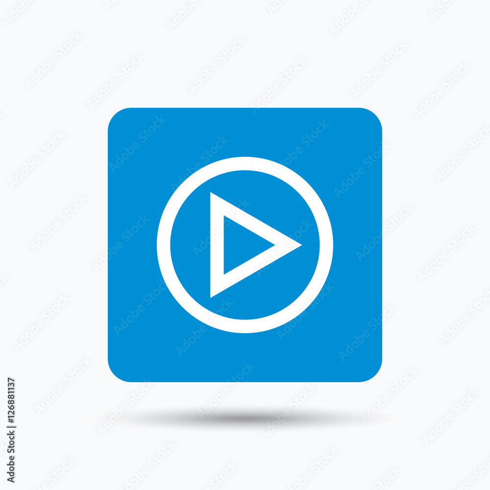 Play icon. Audio or Video player symbol. Blue square button with flat web icon. Vector Play icon. Audio or Video player symbol. Blue square button with flat web icon. Vector