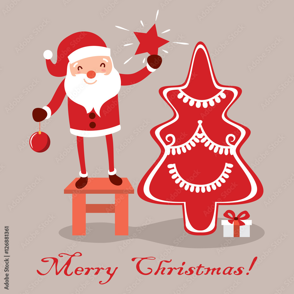 Postcard Santa Claus for Christmas. Characters cute flat. Funny cartoon with different emotions. ready the new year. Postcard Santa Claus for Christmas. Characters cute flat. Funny cartoon with different emotions. ready the new year.