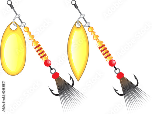 Golden leaf and oval shape design spinner fishing lure vector