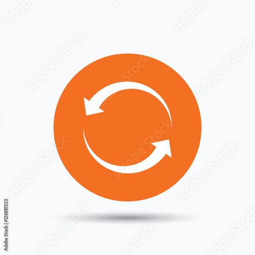 Update icon. Refresh or repeat symbol. Orange circle button with flat web icon. Vector