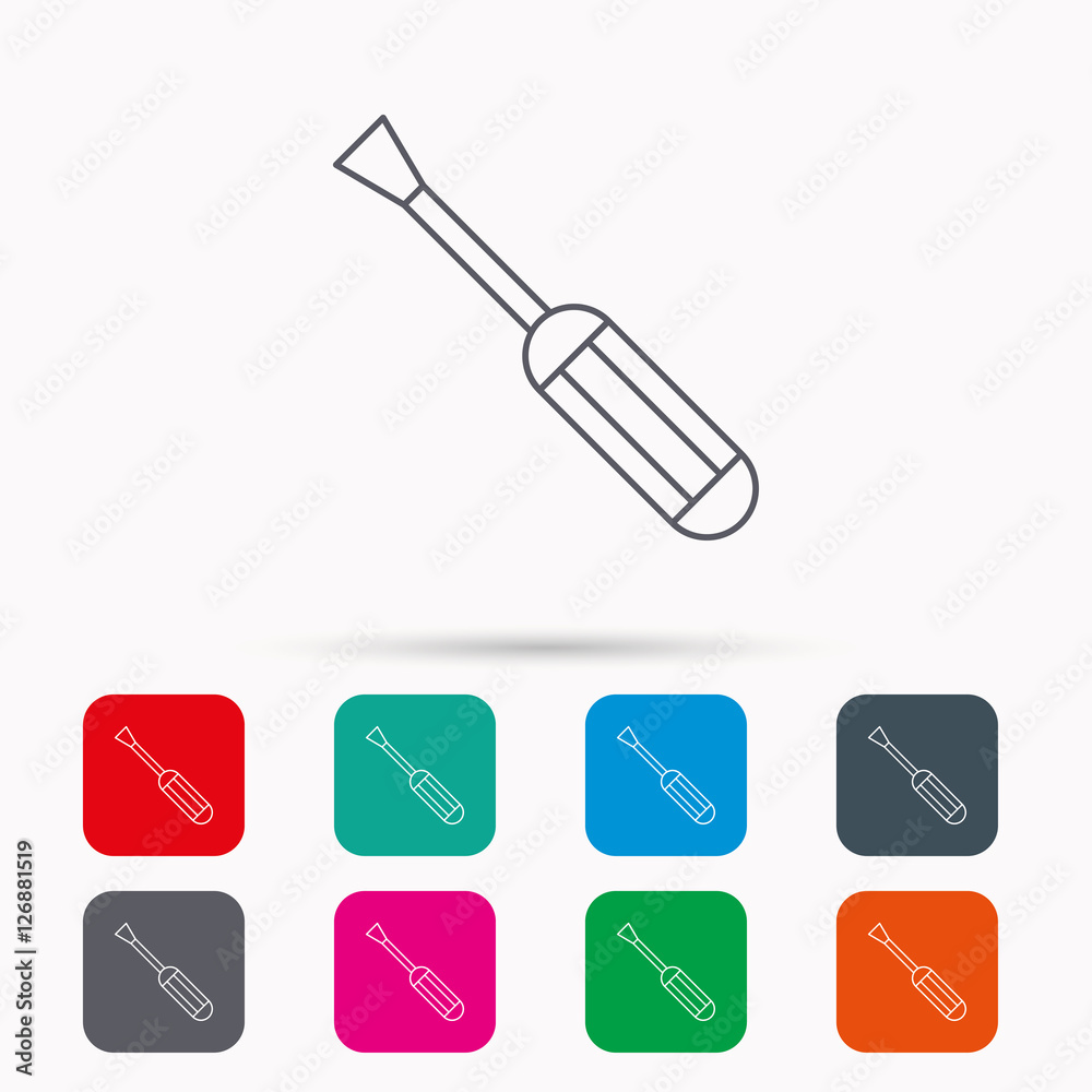 Screwdriver icon. Repair or fix tool sign. Linear icons in squares on white background. Flat web symbols. Vector Screwdriver icon. Repair or fix tool sign. Linear icons in squares on white background. Flat web symbols. Vector