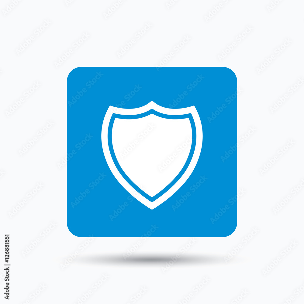 Shield protection icon. Defense equipment symbol. Blue square button with flat web icon. Vector Shield protection icon. Defense equipment symbol. Blue square button with flat web icon. Vector