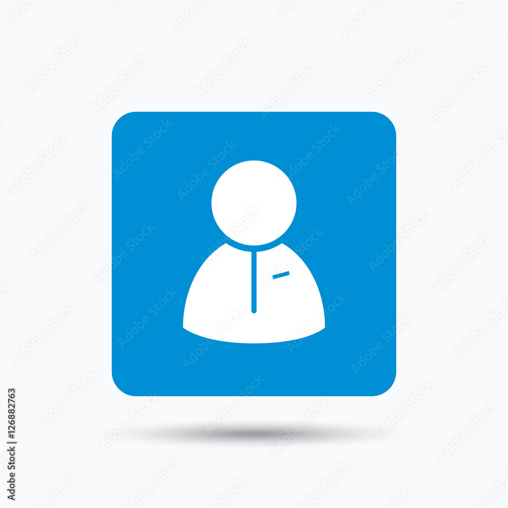 User icon. Human person symbol. Blue square button with flat web icon. Vector User icon. Human person symbol. Blue square button with flat web icon. Vector