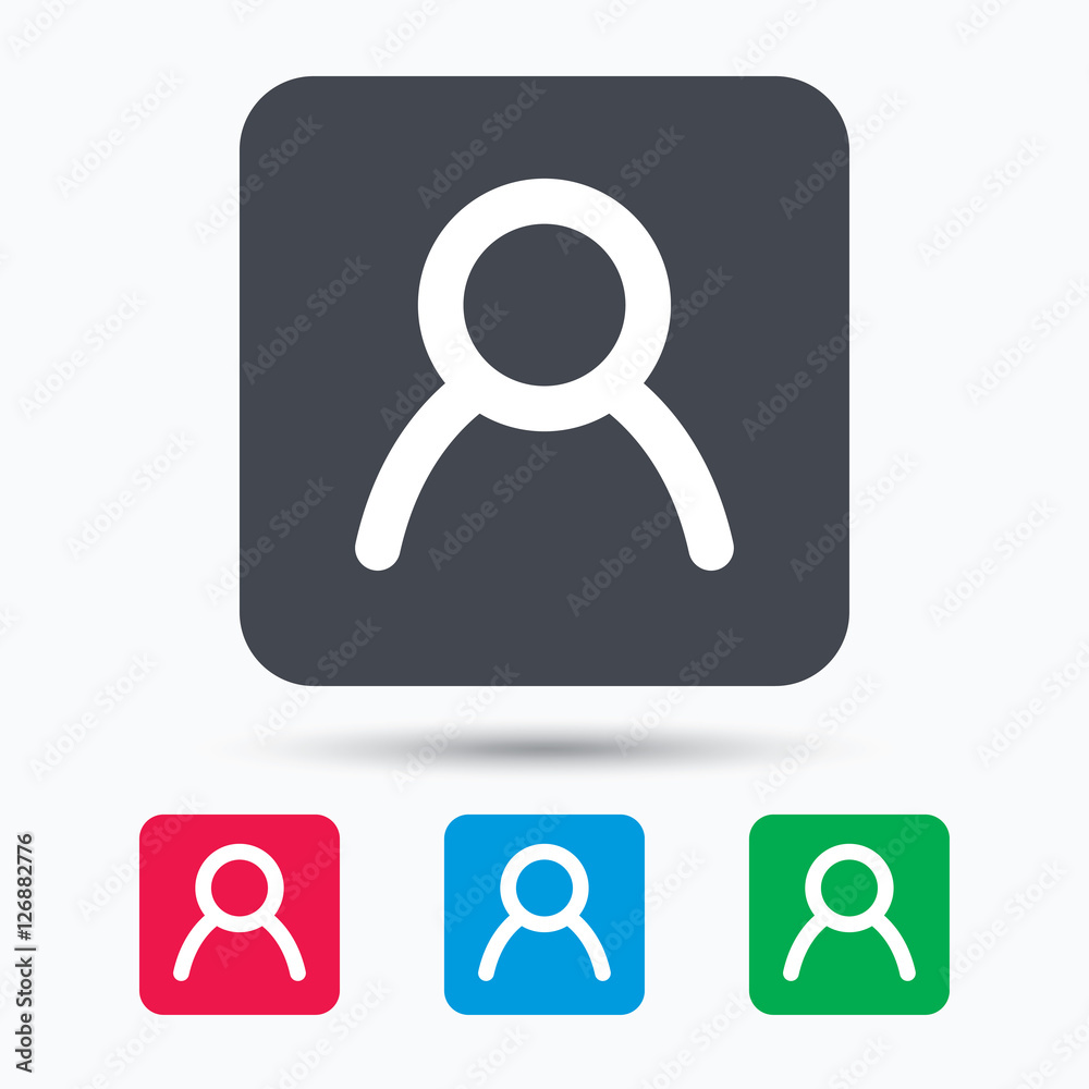 User icon. Human person symbol. Avatar login sign. Colored square buttons with flat web icon. Vector User icon. Human person symbol. Avatar login sign. Colored square buttons with flat web icon. Vector