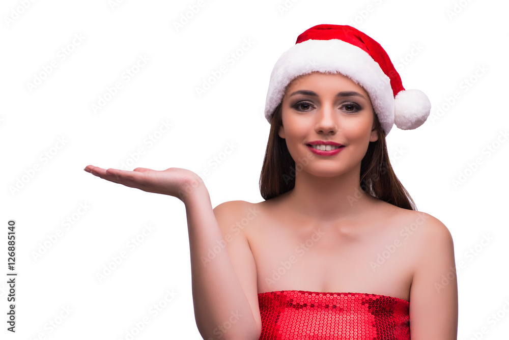 Santa girl holding hands isolated on white Santa girl holding hands isolated on white