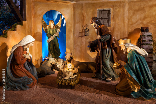 Nativity scene in main square of Valladolid at Christmas, Spain photo