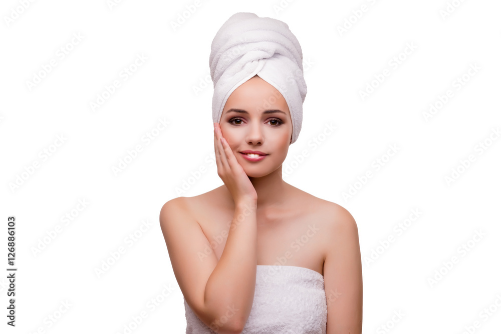 Beautiful woman in beauty concept isolated on white Beautiful woman in beauty concept isolated on white