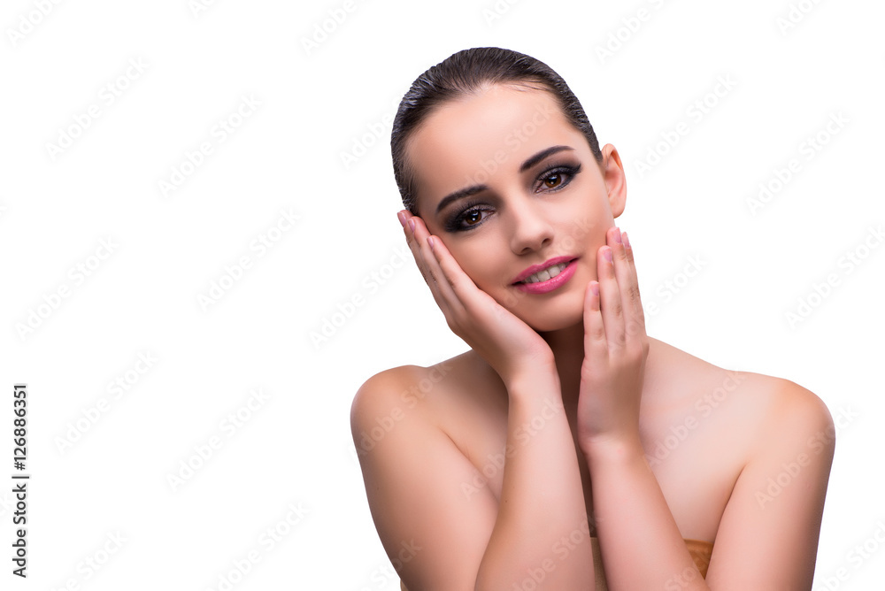 Young woman in beauty concept isolated on white Young woman in beauty concept isolated on white