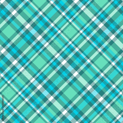 Seamless tartan plaid pattern in shades of turquoise green, aqua, teal & white.